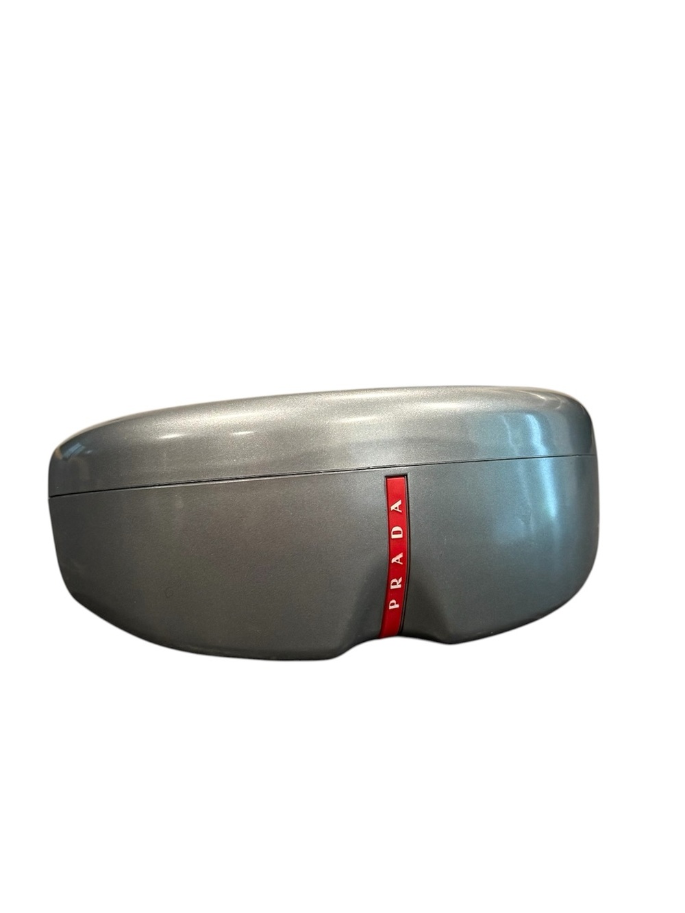 Prada Linea Rossa sunglasses case silver red authentic clamshell